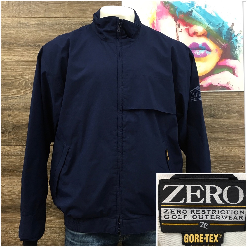 Zero Restriction Gore-Tex Golf Jacket Mens XL Navy Blue Reno Lake Tahoe Logo‎